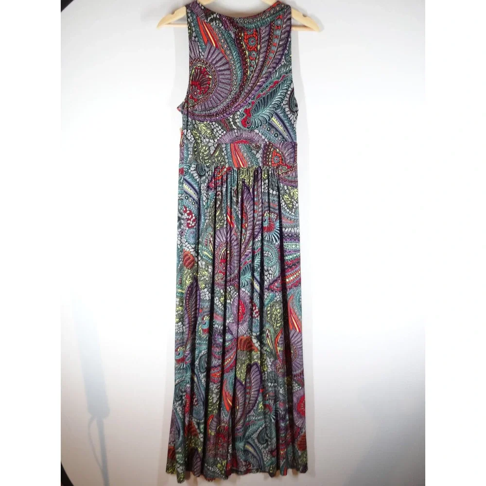 Soma Maxi Dress Womens Medium Multi Paisley Boho Sleeveless Stretch Casual Beach